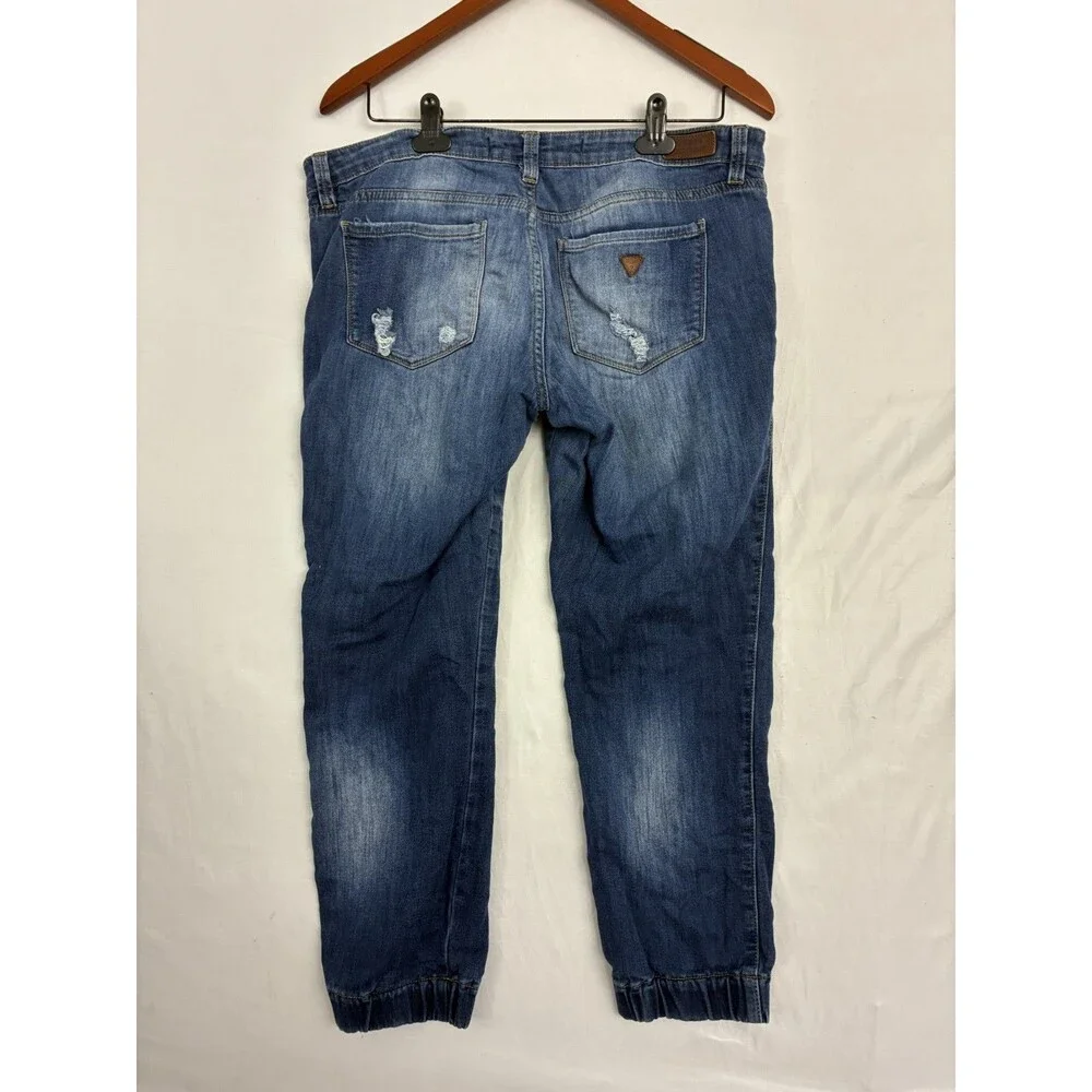GUESS Men's Distressed Blue Denim Jogger Jeans Size 31 Stretch Tapered Cuffed